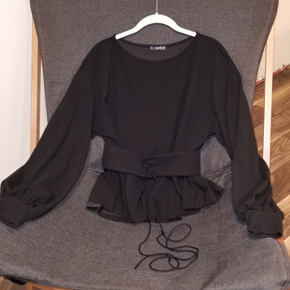 SHEIN Lantern Sleeve Top with Corset Belt